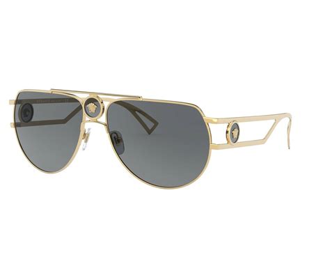 versace 100287|Versace VE 2225 100287 Gold Metal Aviator Sunglasses Grey Lens.